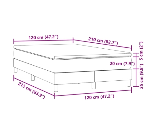 Cama box spring con colchón terciopelo negro 120x210 cm