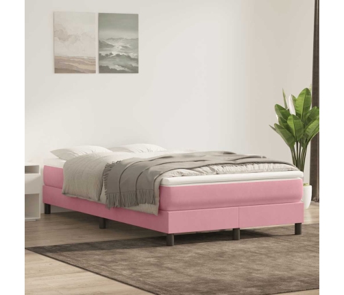 Cama box spring con colchón terciopelo rosa 120x210 cm