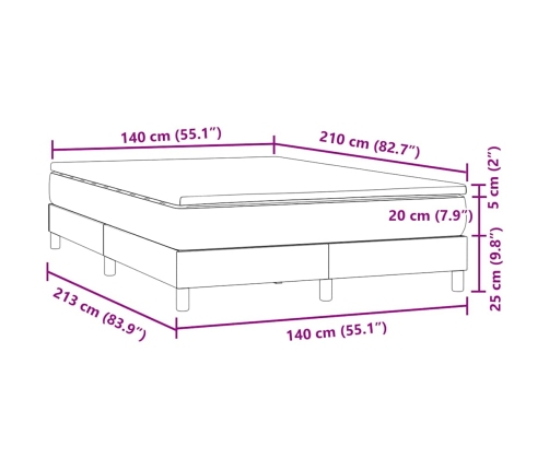 Cama box spring con colchón terciopelo gris claro 140x210 cm