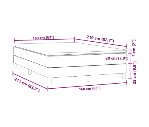 Cama box spring con colchón terciopelo gris claro 160x210 cm