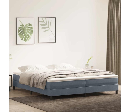 Cama box spring con colchón terciopelo gris oscuro 200x210 cm