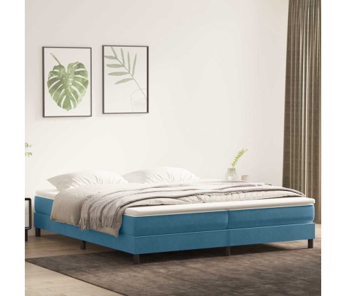 Cama box spring con colchón terciopelo azul oscuro 200x210 cm