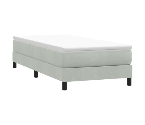 Cama box spring con colchón terciopelo gris claro 80x220 cm