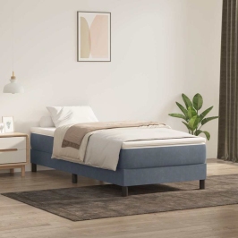 Cama box spring con colchón terciopelo gris oscuro 80x220 cm