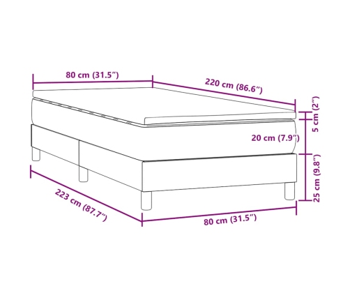 Cama box spring con colchón terciopelo verde oscuro 80x220 cm