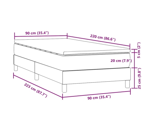 Cama box spring con colchón terciopelo verde oscuro 90x220 cm