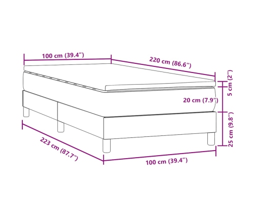 Cama box spring con colchón terciopelo gris claro 100x220 cm