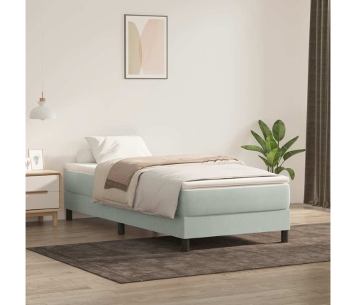 Cama box spring con colchón terciopelo gris claro 100x220 cm