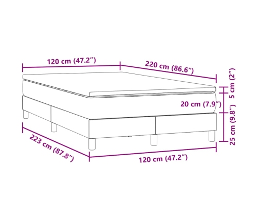 Cama box spring con colchón terciopelo gris claro 120x220 cm