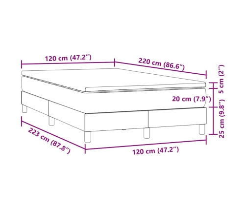 Cama box spring con colchón terciopelo negro 120x220 cm