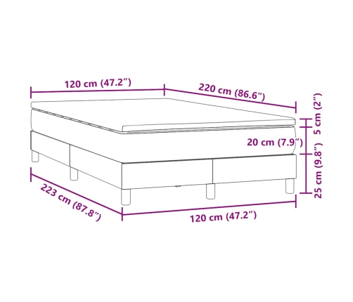 Cama box spring con colchón terciopelo azul oscuro 120x220 cm