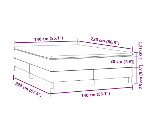 Cama box spring con colchón terciopelo verde oscuro 140x220 cm