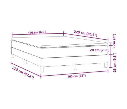 Cama box spring con colchón terciopelo gris claro 160x220 cm