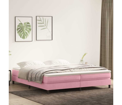 Cama box spring con colchón terciopelo rosa 180x220 cm