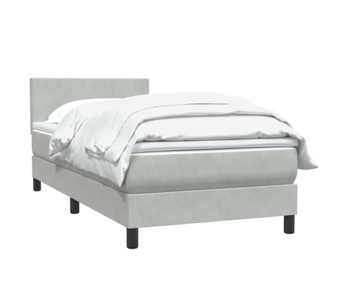 Cama box spring con colchón terciopelo gris claro 80x210 cm