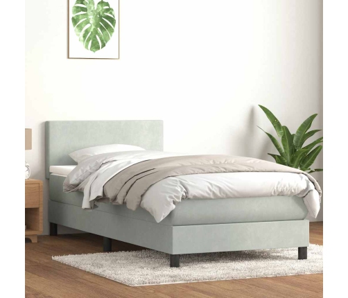 Cama box spring con colchón terciopelo gris claro 80x210 cm