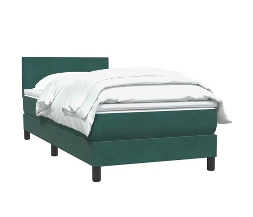 Cama box spring con colchón terciopelo verde oscuro 80x210 cm