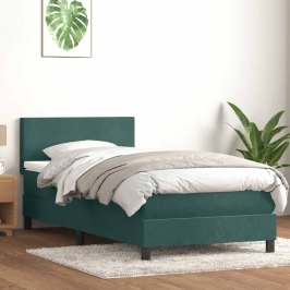 Cama box spring con colchón terciopelo verde oscuro 80x210 cm