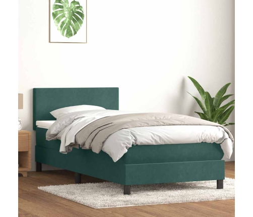 Cama box spring con colchón terciopelo verde oscuro 80x210 cm