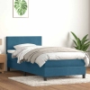 Cama box spring con colchón terciopelo azul oscuro 80x210 cm