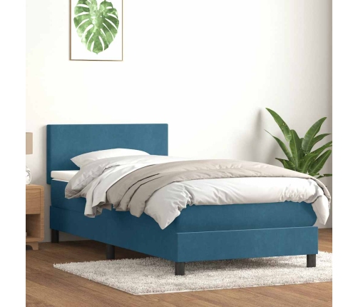 Cama box spring con colchón terciopelo azul oscuro 80x210 cm