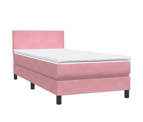 Cama box spring con colchón terciopelo rosa 80x210 cm