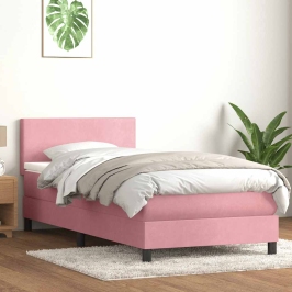 Cama box spring con colchón terciopelo rosa 80x210 cm