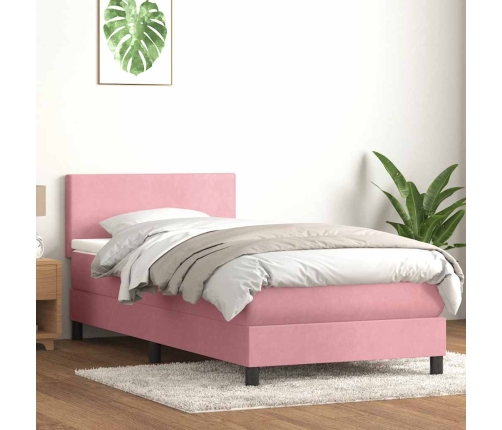 Cama box spring con colchón terciopelo rosa 80x210 cm