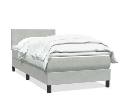 Cama box spring con colchón terciopelo gris claro 90x210 cm