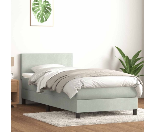 Cama box spring con colchón terciopelo gris claro 90x210 cm