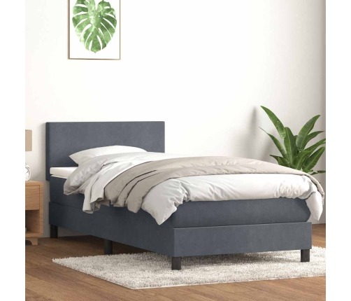 Cama box spring con colchón terciopelo gris oscuro 90x210 cm