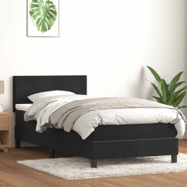 Cama box spring con colchón cuero sintético negro 90x210 cm