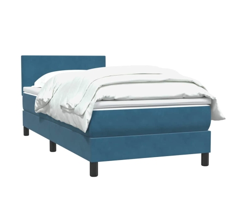 Cama box spring con colchón terciopelo azul oscuro 90x210 cm