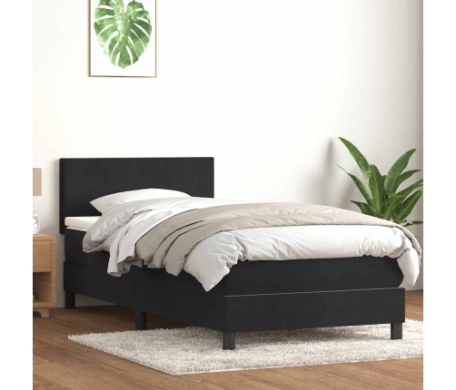 Cama box spring con colchón terciopelo negro 100x210 cm