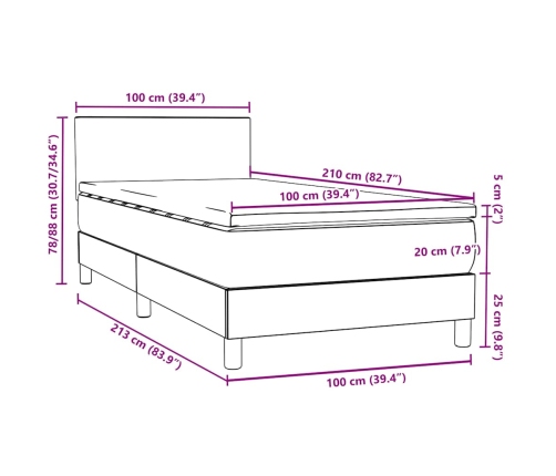 Cama box spring con colchón terciopelo verde oscuro 100x210 cm