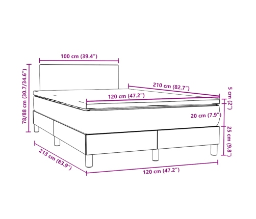 Cama box spring con colchón terciopelo gris claro 120x210 cm