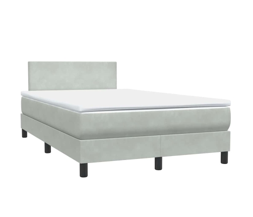 Cama box spring con colchón terciopelo gris claro 120x210 cm