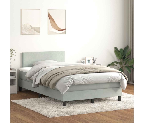 Cama box spring con colchón terciopelo gris claro 120x210 cm