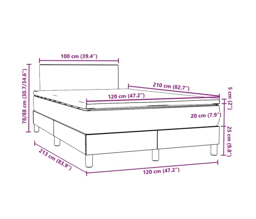 Cama box spring con colchón terciopelo gris oscuro 120x210 cm