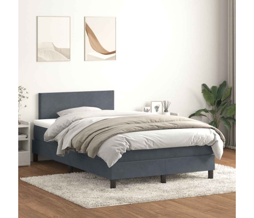 Cama box spring con colchón terciopelo gris oscuro 120x210 cm