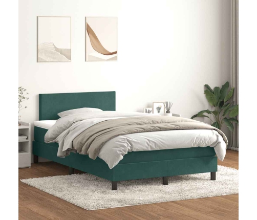 Cama box spring con colchón terciopelo verde oscuro 120x210 cm