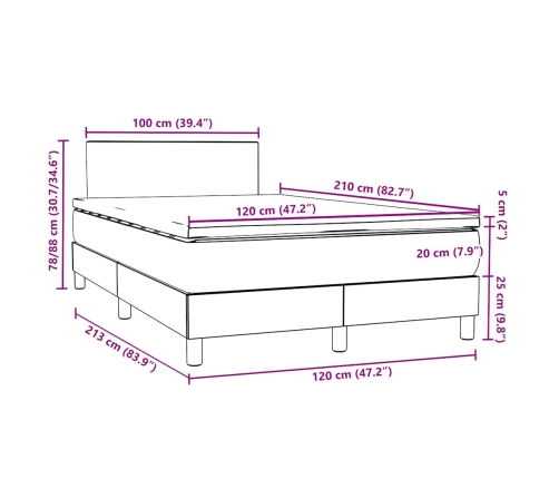 Cama box spring con colchón terciopelo azul oscuro 120x210 cm