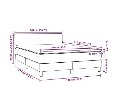 Cama box spring con colchón terciopelo gris oscuro 140x210 cm