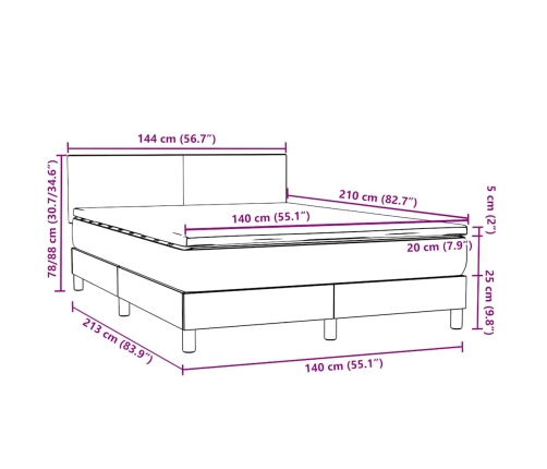 Cama box spring con colchón terciopelo verde oscuro 140x210 cm