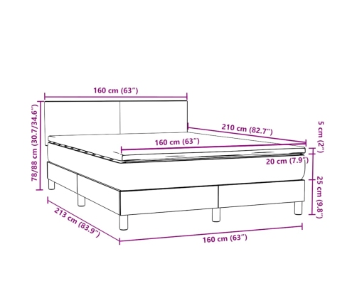 Cama box spring con colchón terciopelo negro 160x210 cm