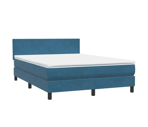 Cama box spring con colchón terciopelo azul oscuro 160x210 cm