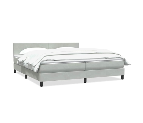 Cama box spring con colchón terciopelo gris claro 180x210 cm