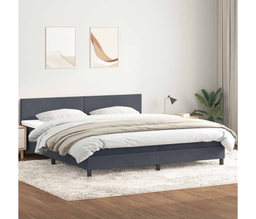 Cama box spring con colchón terciopelo gris oscuro 180x210 cm