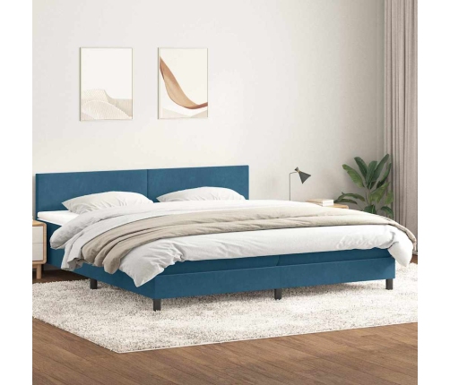 Cama box spring con colchón terciopelo azul oscuro 180x210 cm