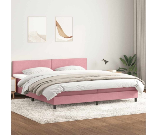 Cama box spring con colchón terciopelo rosa 180x210 cm